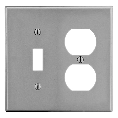 Wallplate, Mid-Size 2-Gang, 1) Duplex 1) Toggle, Gray